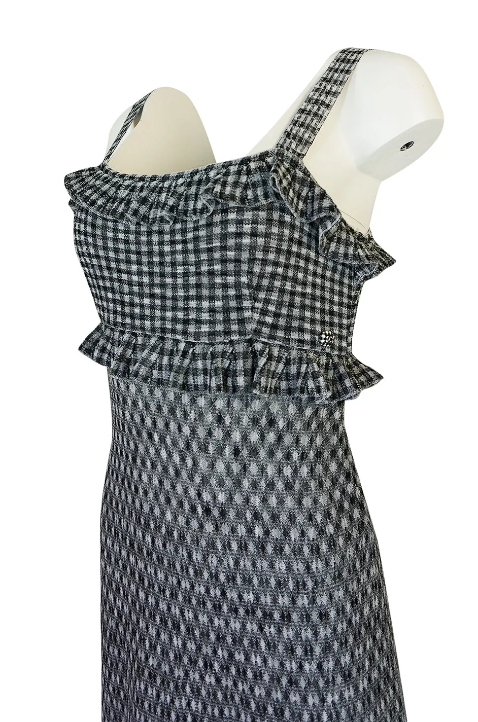 Vintage Chanel Black & White Check Soft Stretch Knit Halter Dress