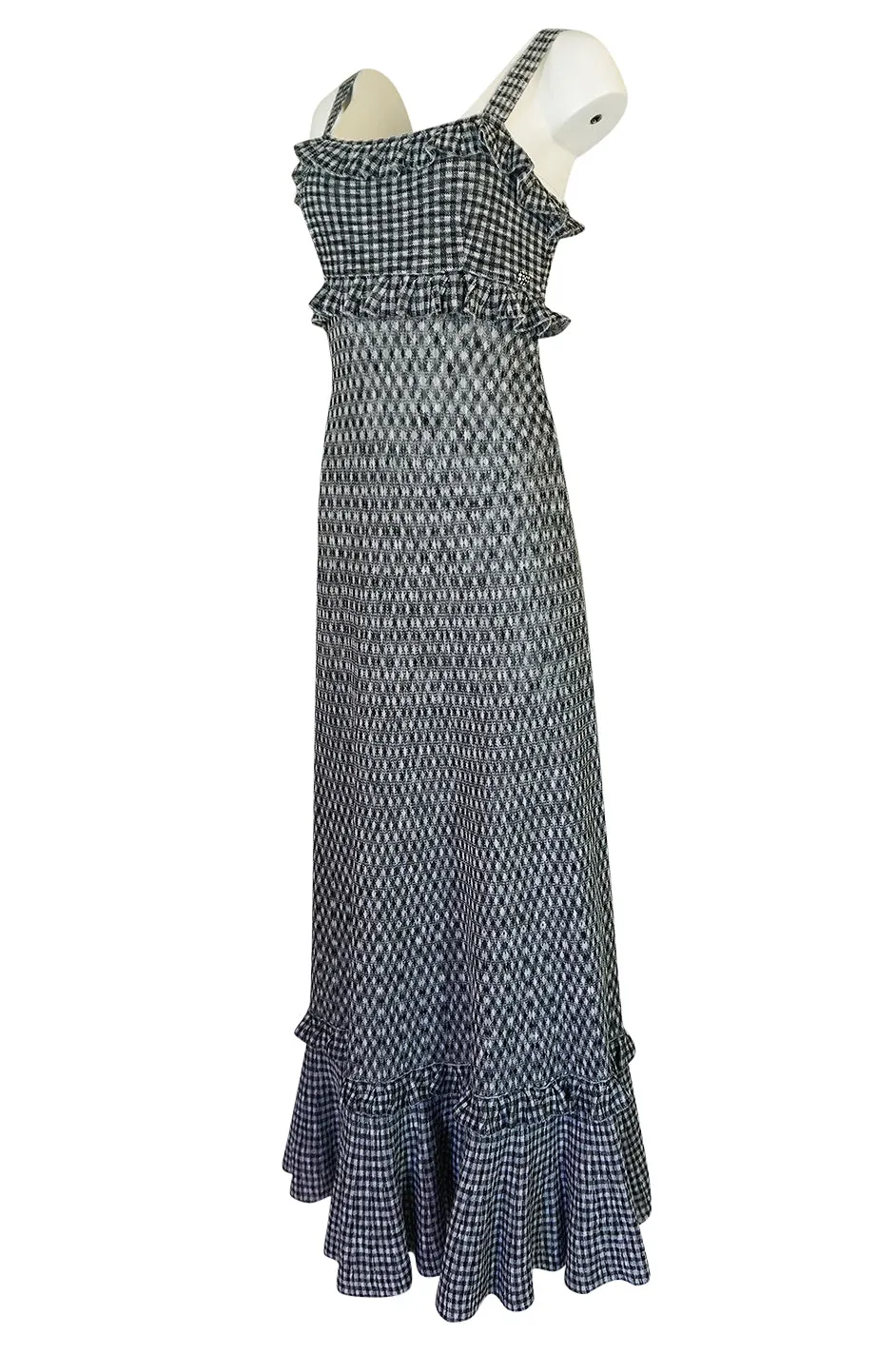Vintage Chanel Black & White Check Soft Stretch Knit Halter Dress