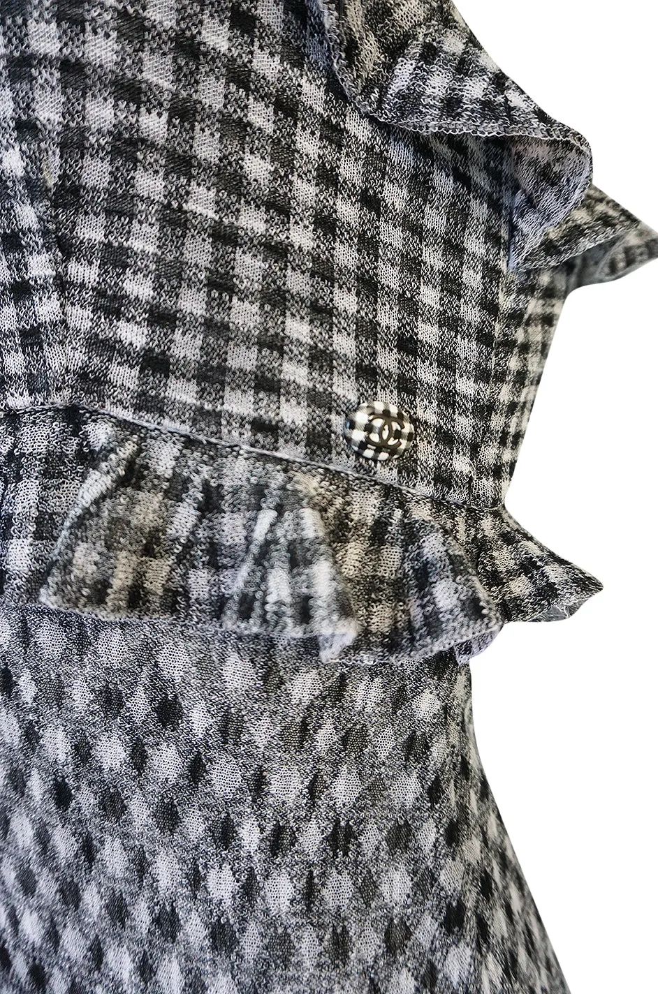 Vintage Chanel Black & White Check Soft Stretch Knit Halter Dress