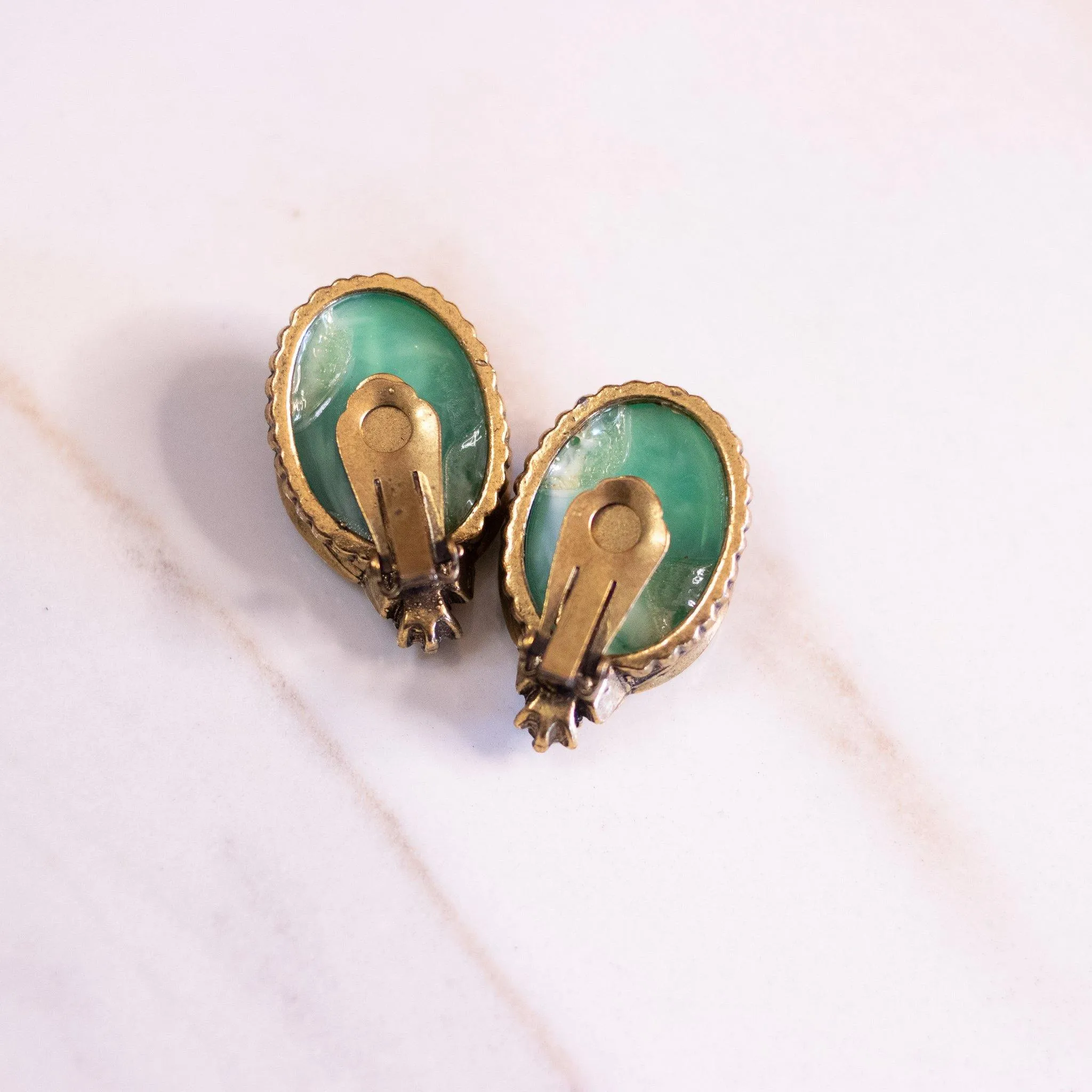 Vintage Green and Gold Statement Earrings
