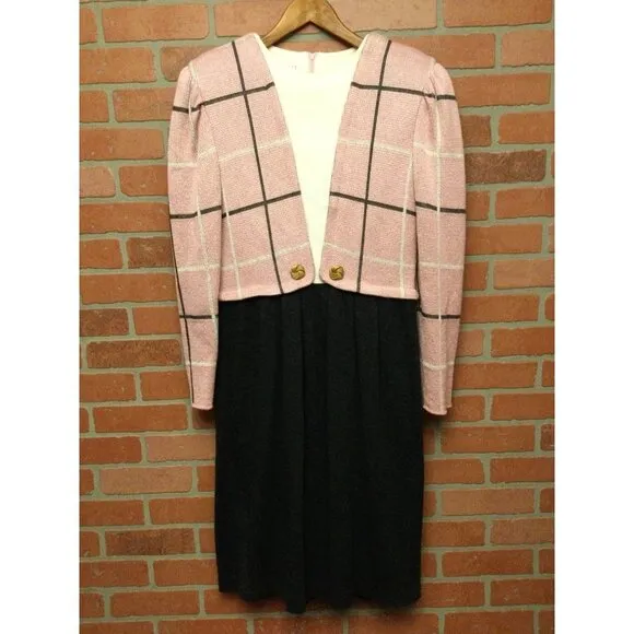 Vintage Leslie Fay Women's Secretary Dress Size 12 sweater long sleeve