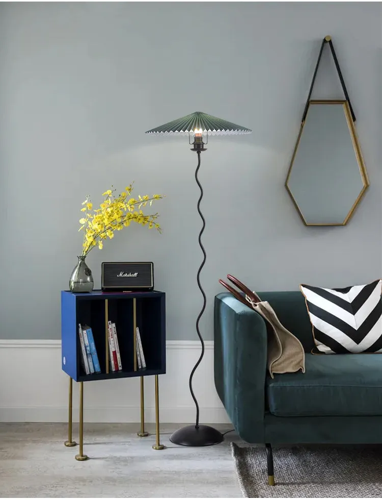 Vintage Pleated Floor Lamp White Fabric