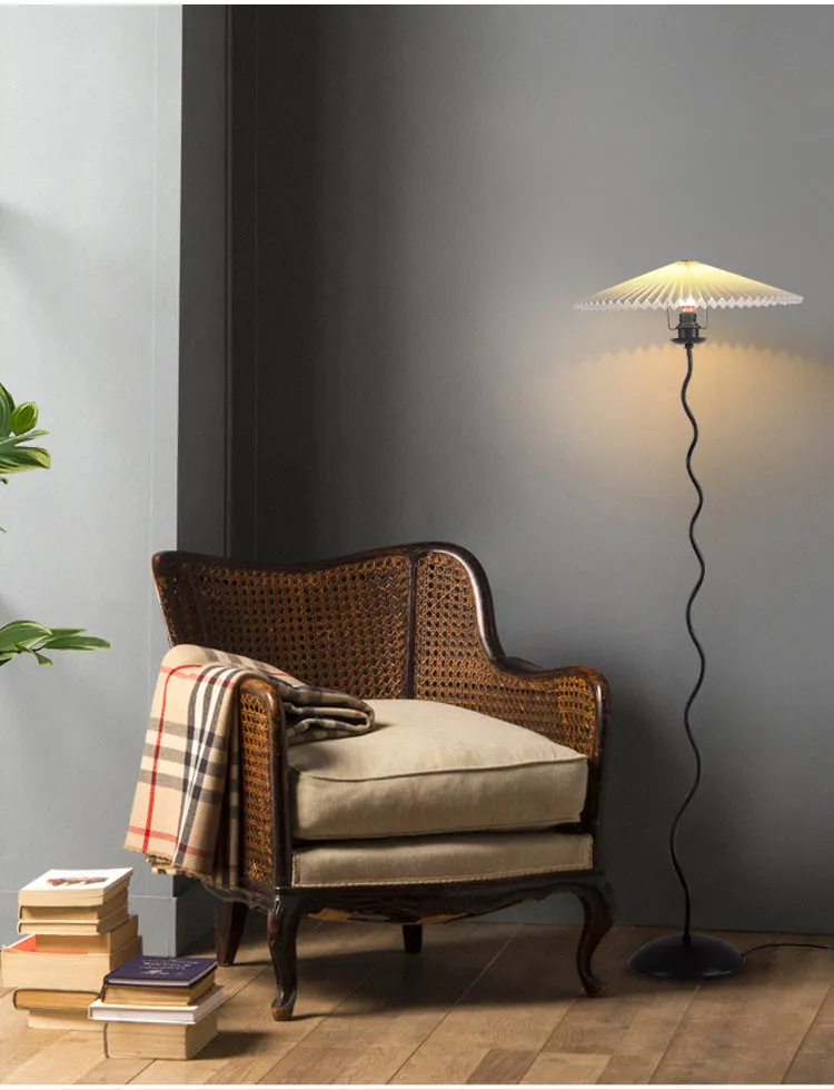 Vintage Pleated Floor Lamp White Fabric