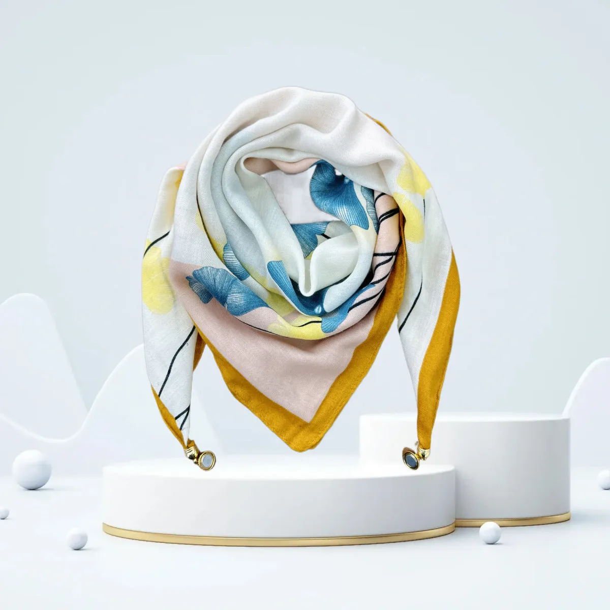 Vintage Print Magnetic Buckle Triangle Scarf – Elegant Lightweight Neck Scarf