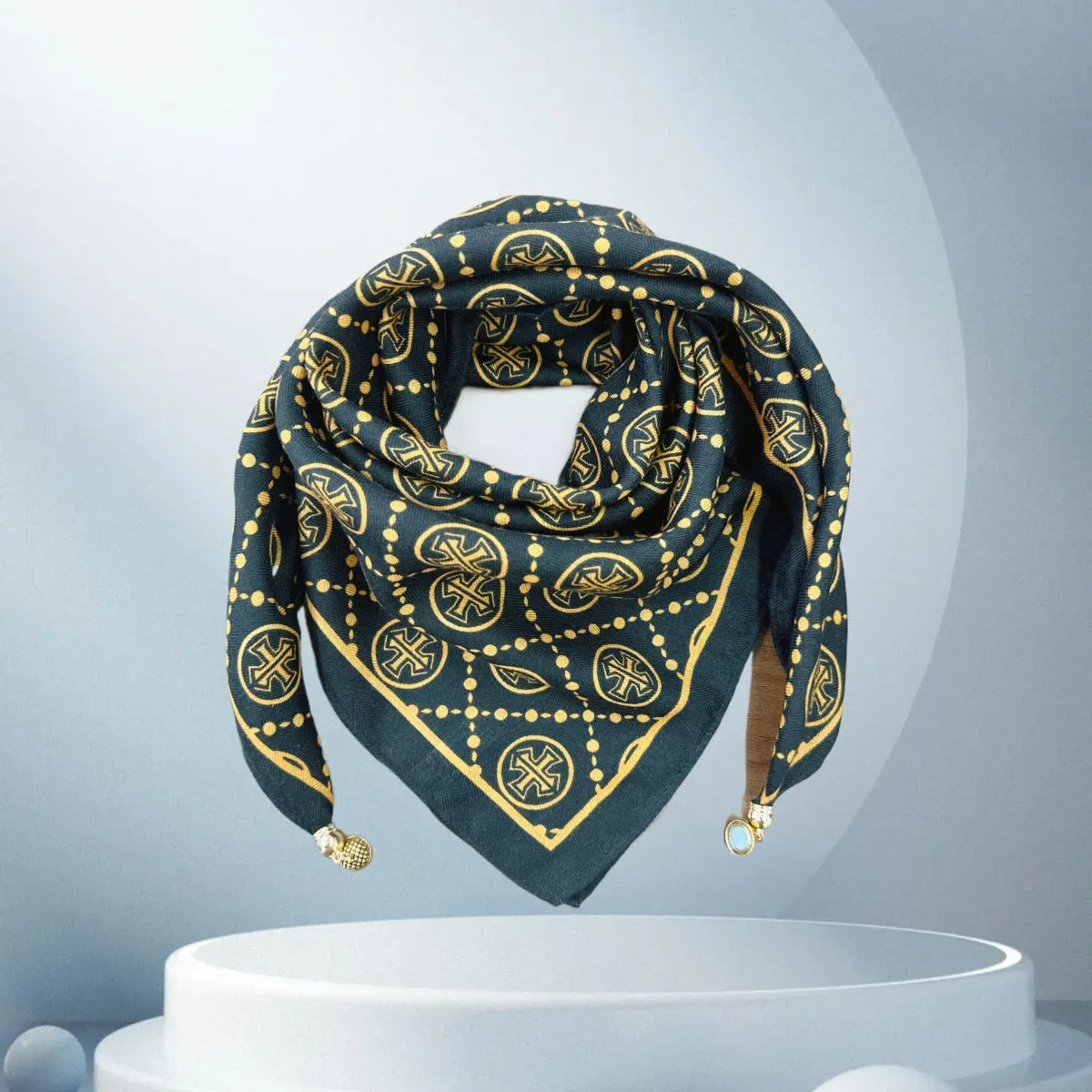 Vintage Print Magnetic Buckle Triangle Scarf – Elegant Lightweight Neck Scarf