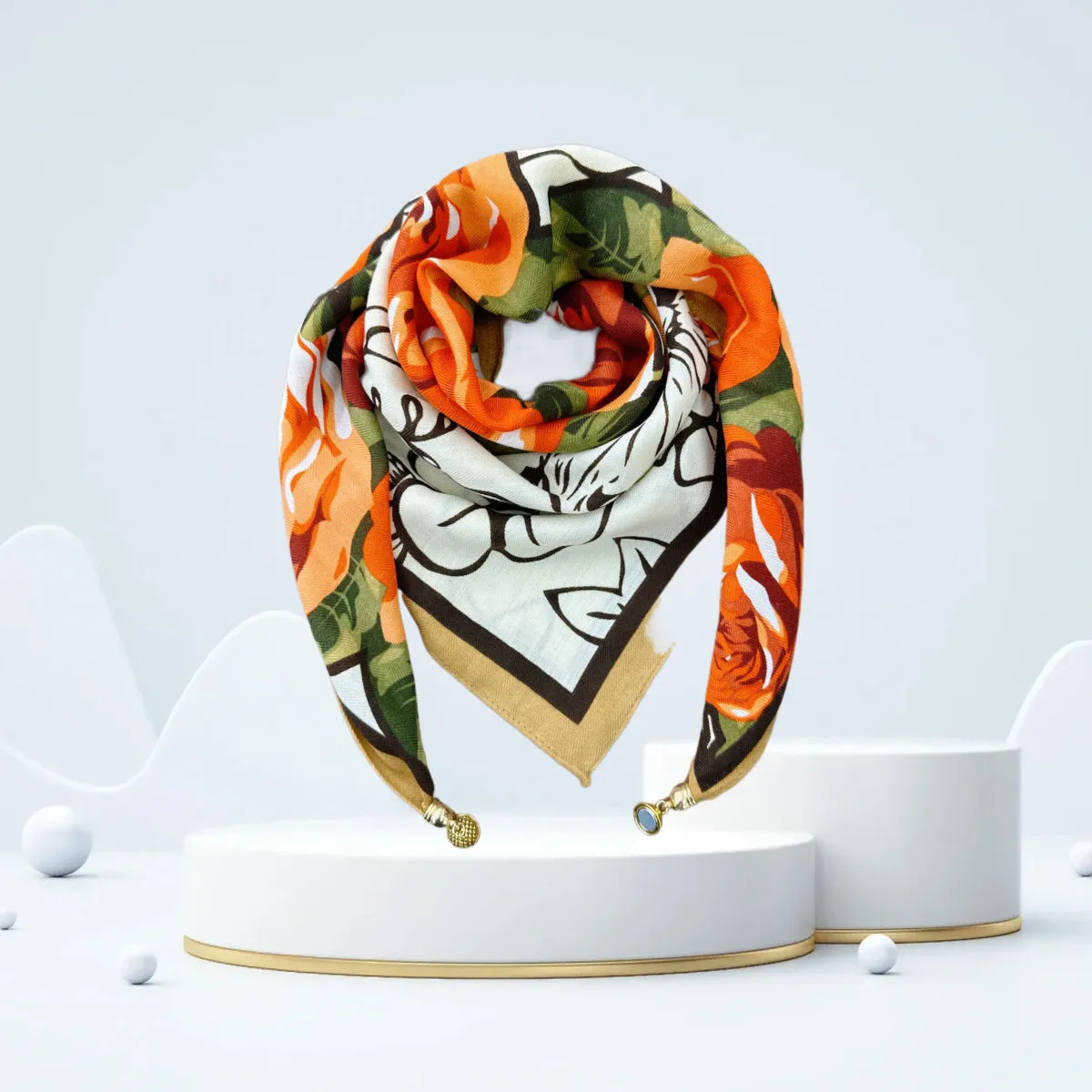 Vintage Print Magnetic Buckle Triangle Scarf – Elegant Lightweight Neck Scarf