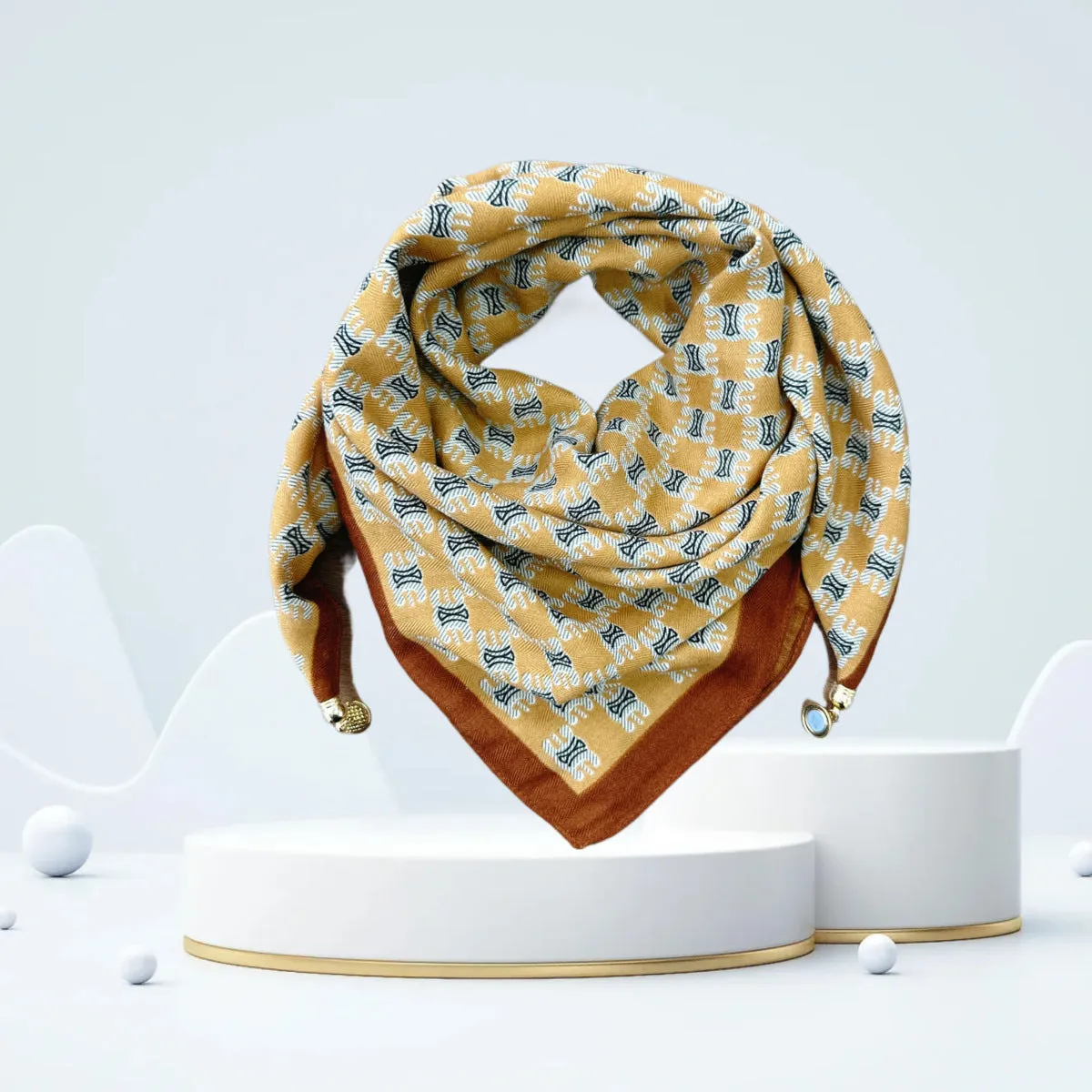 Vintage Print Magnetic Buckle Triangle Scarf – Elegant Lightweight Neck Scarf