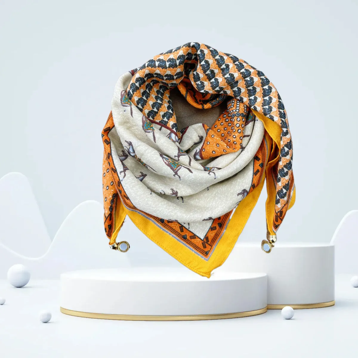 Vintage Print Magnetic Buckle Triangle Scarf – Elegant Lightweight Neck Scarf