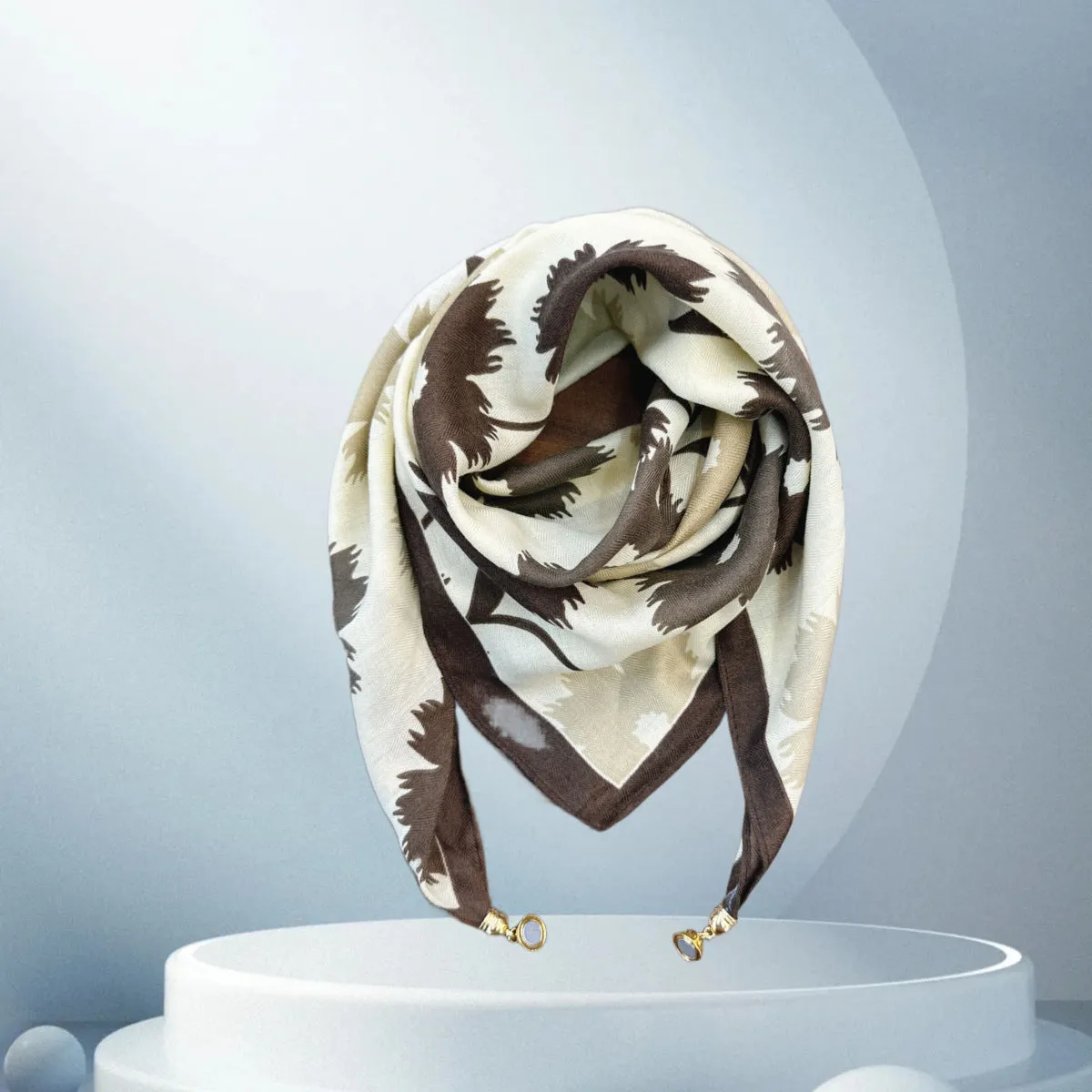 Vintage Print Magnetic Buckle Triangle Scarf – Elegant Lightweight Neck Scarf