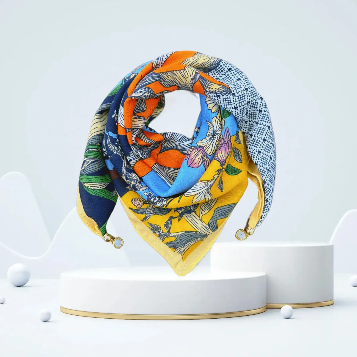 Vintage Print Magnetic Buckle Triangle Scarf – Elegant Lightweight Neck Scarf