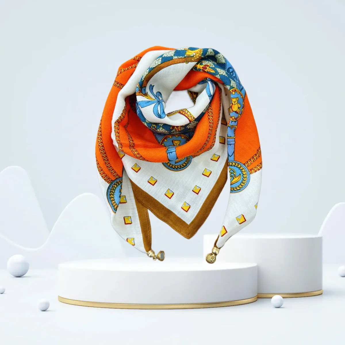 Vintage Print Magnetic Buckle Triangle Scarf – Elegant Lightweight Neck Scarf