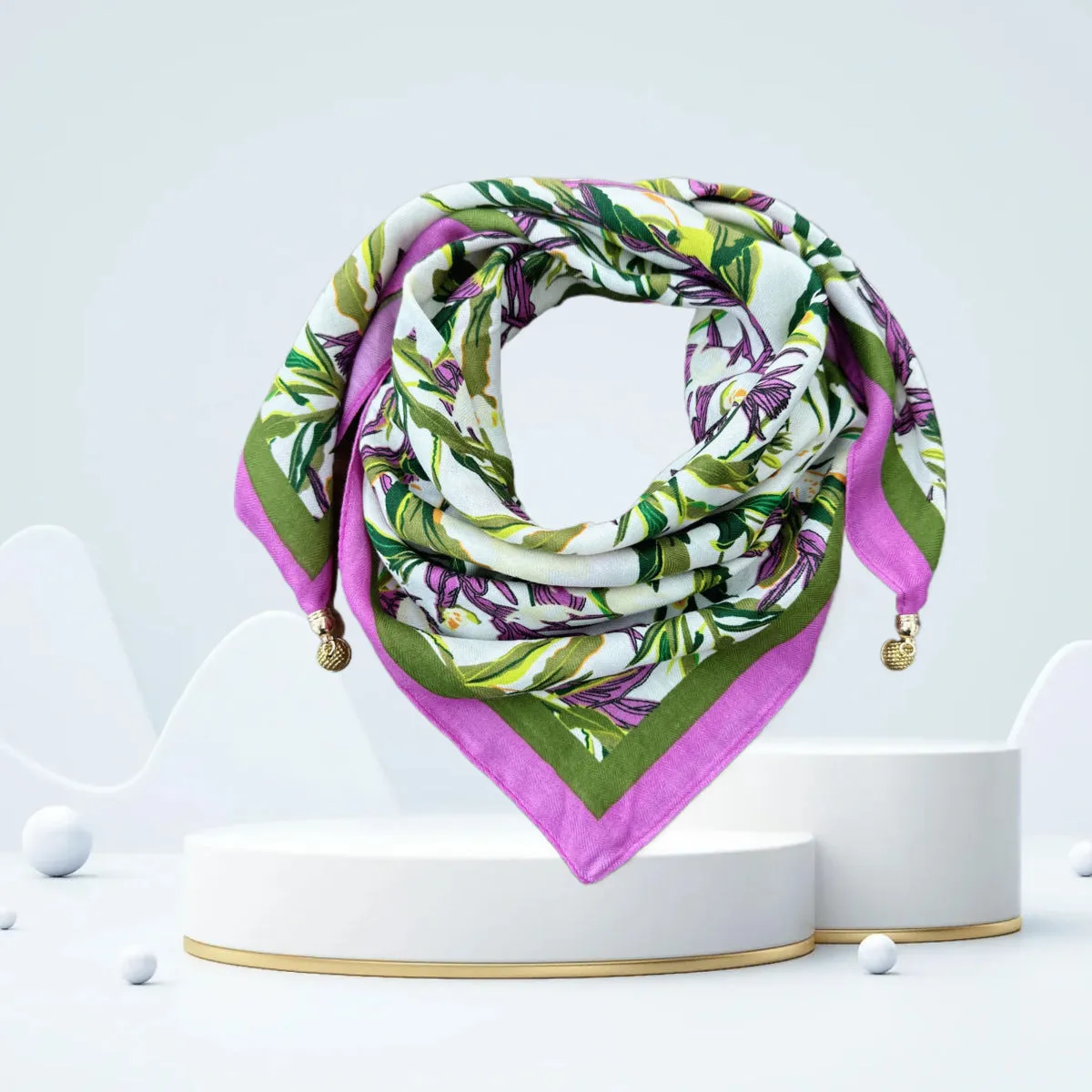 Vintage Print Magnetic Buckle Triangle Scarf – Elegant Lightweight Neck Scarf