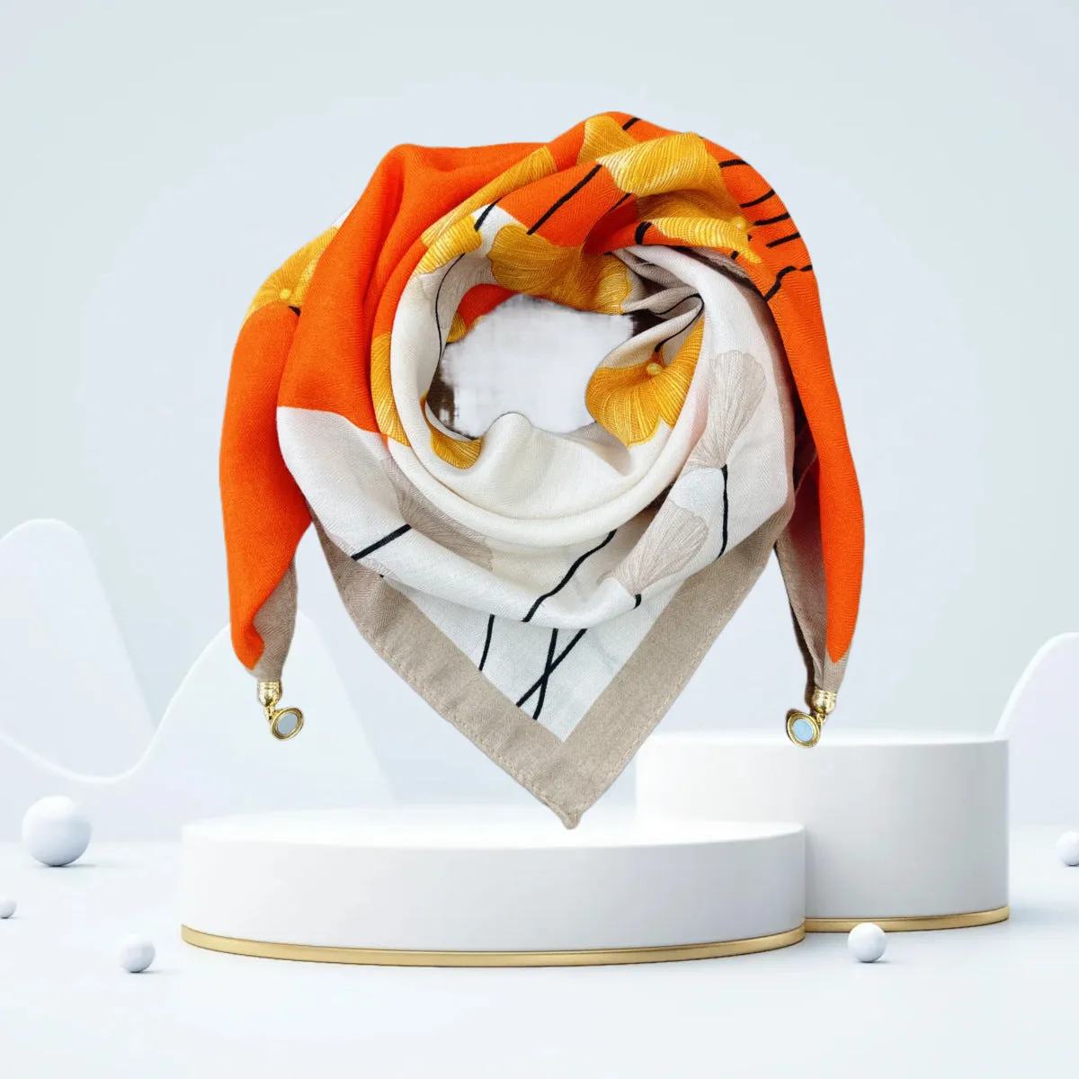 Vintage Print Magnetic Buckle Triangle Scarf – Elegant Lightweight Neck Scarf