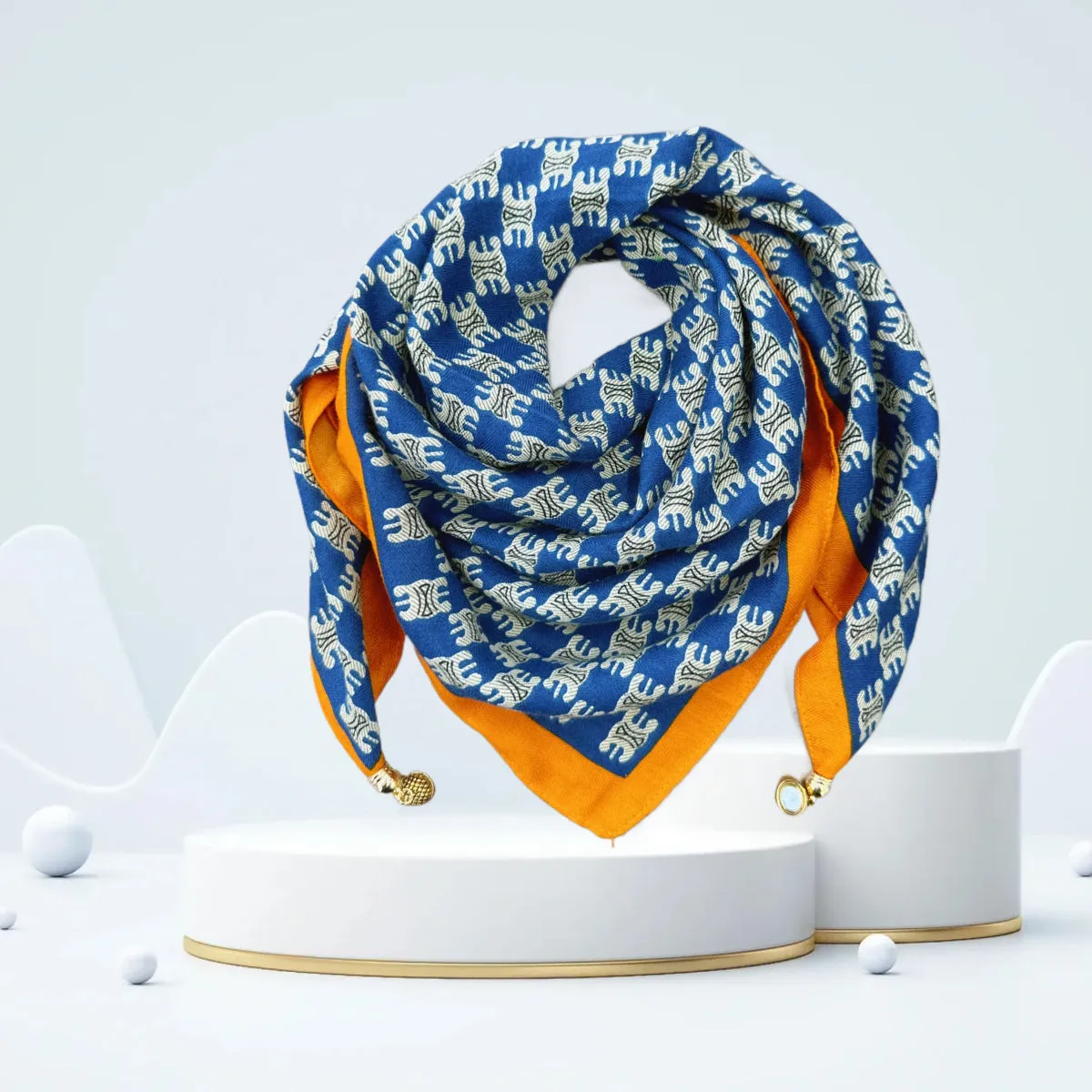 Vintage Print Magnetic Buckle Triangle Scarf – Elegant Lightweight Neck Scarf