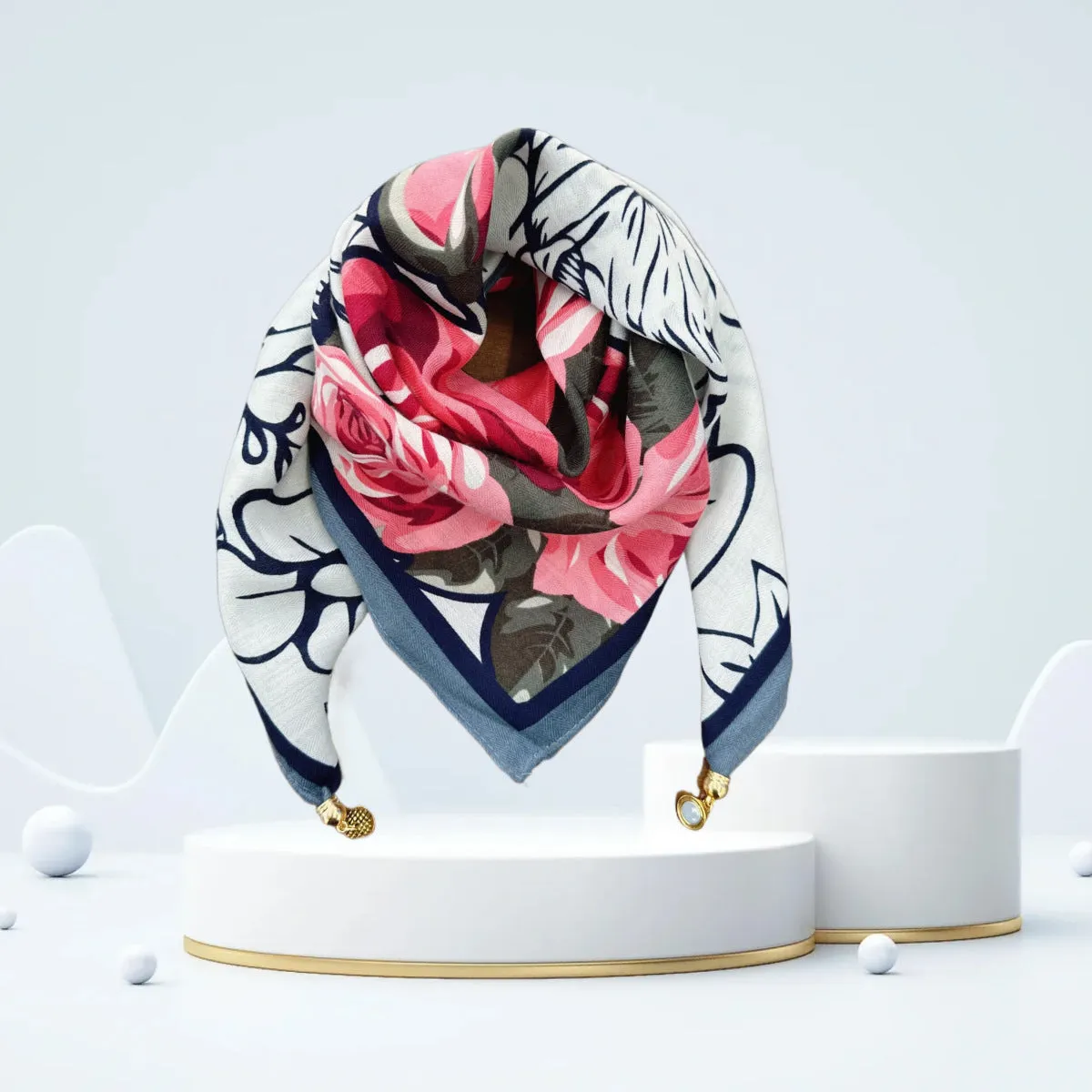 Vintage Print Magnetic Buckle Triangle Scarf – Elegant Lightweight Neck Scarf