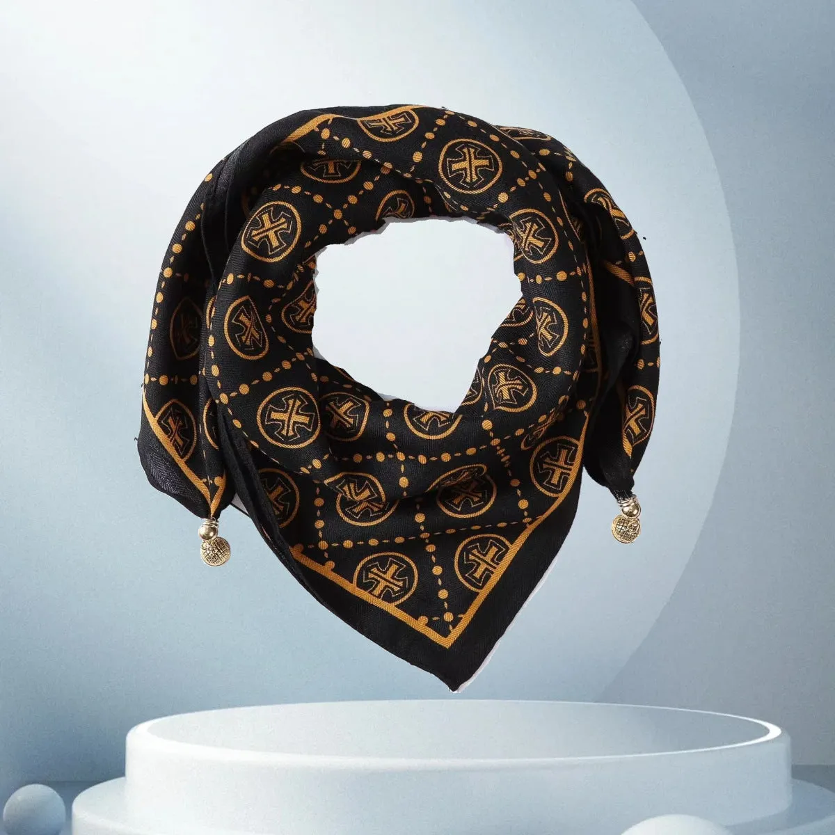Vintage Print Magnetic Buckle Triangle Scarf – Elegant Lightweight Neck Scarf