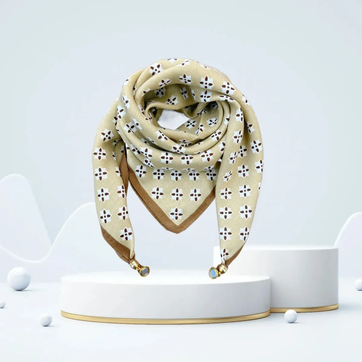 Vintage Print Magnetic Buckle Triangle Scarf – Elegant Lightweight Neck Scarf