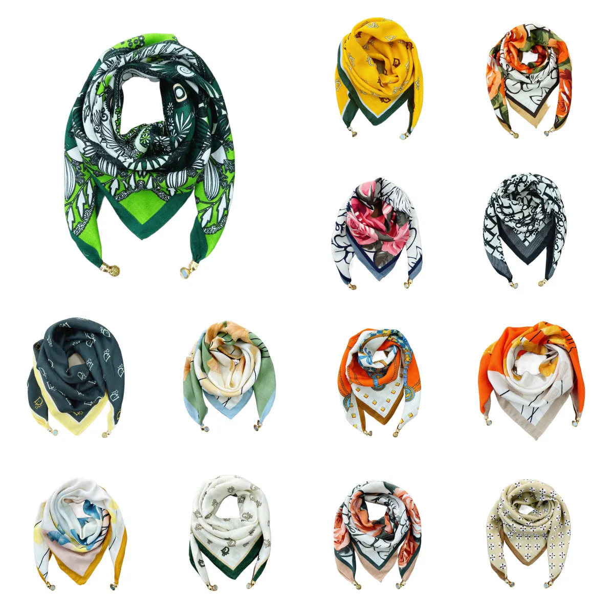 Vintage Print Magnetic Buckle Triangle Scarf – Elegant Lightweight Neck Scarf