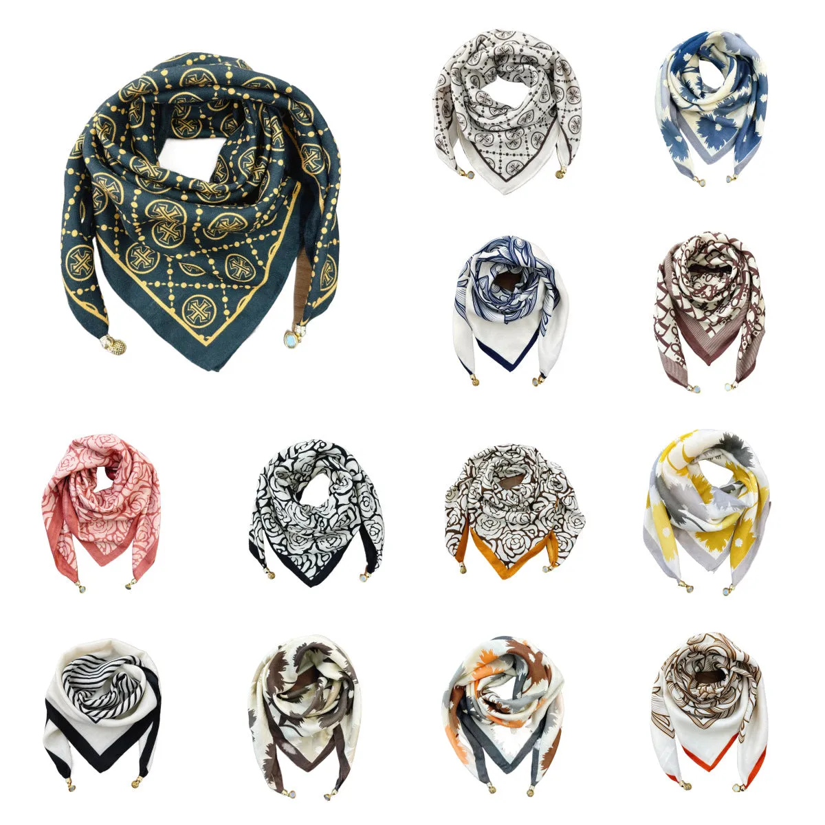 Vintage Print Magnetic Buckle Triangle Scarf – Elegant Lightweight Neck Scarf