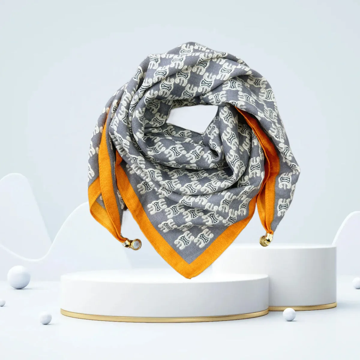 Vintage Print Magnetic Buckle Triangle Scarf – Elegant Lightweight Neck Scarf