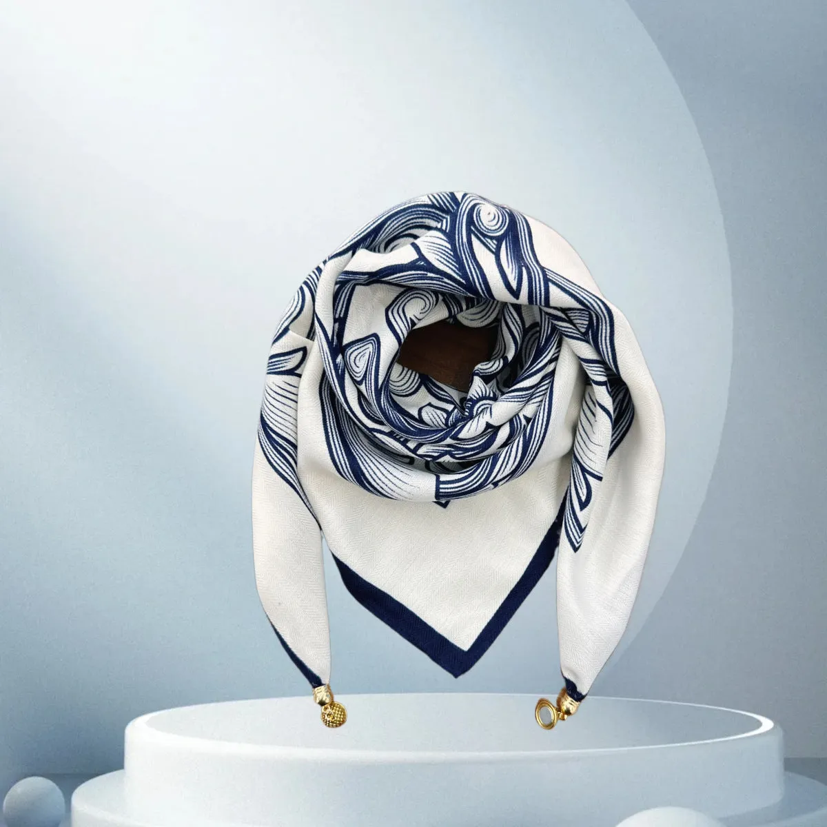 Vintage Print Magnetic Buckle Triangle Scarf – Elegant Lightweight Neck Scarf