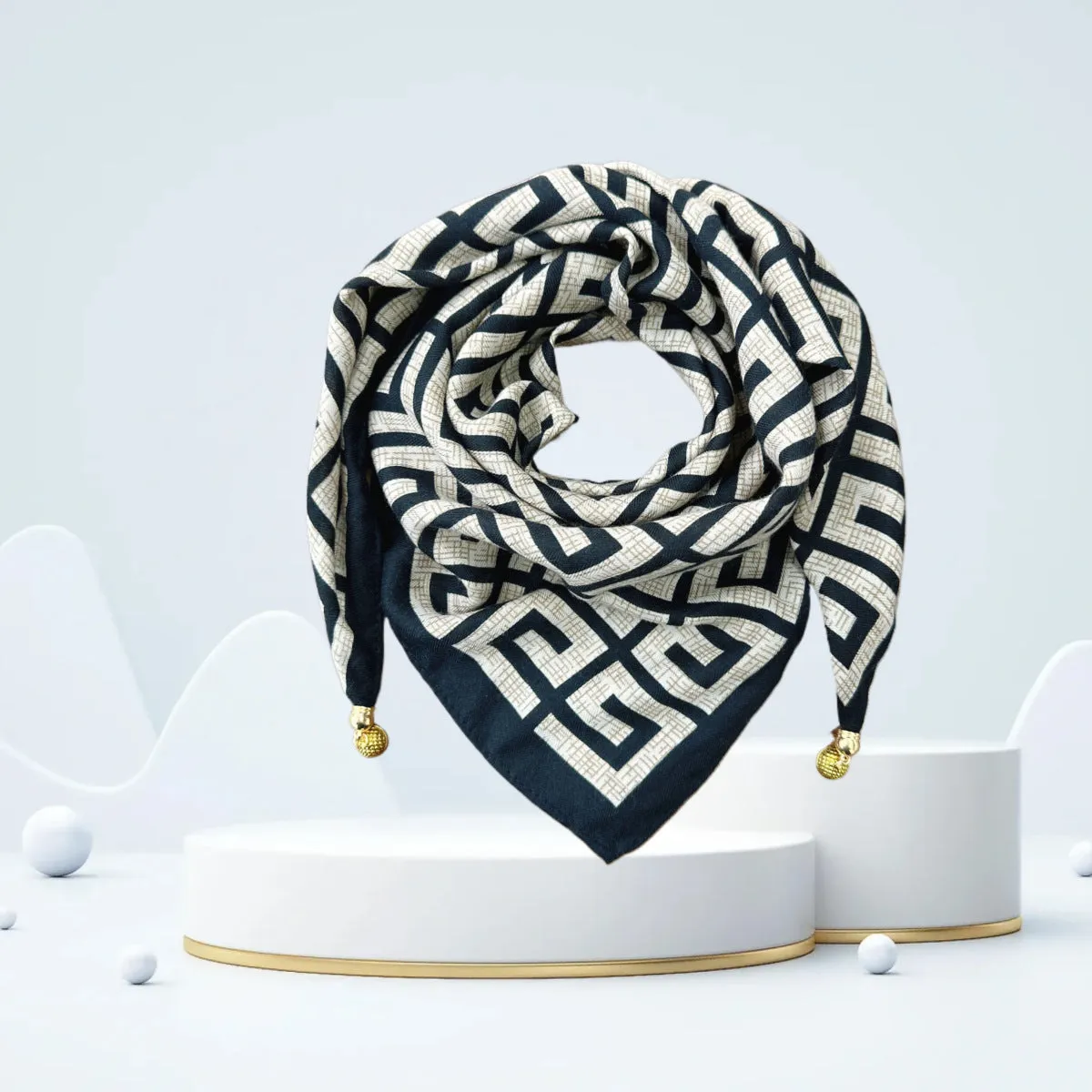 Vintage Print Magnetic Buckle Triangle Scarf – Elegant Lightweight Neck Scarf