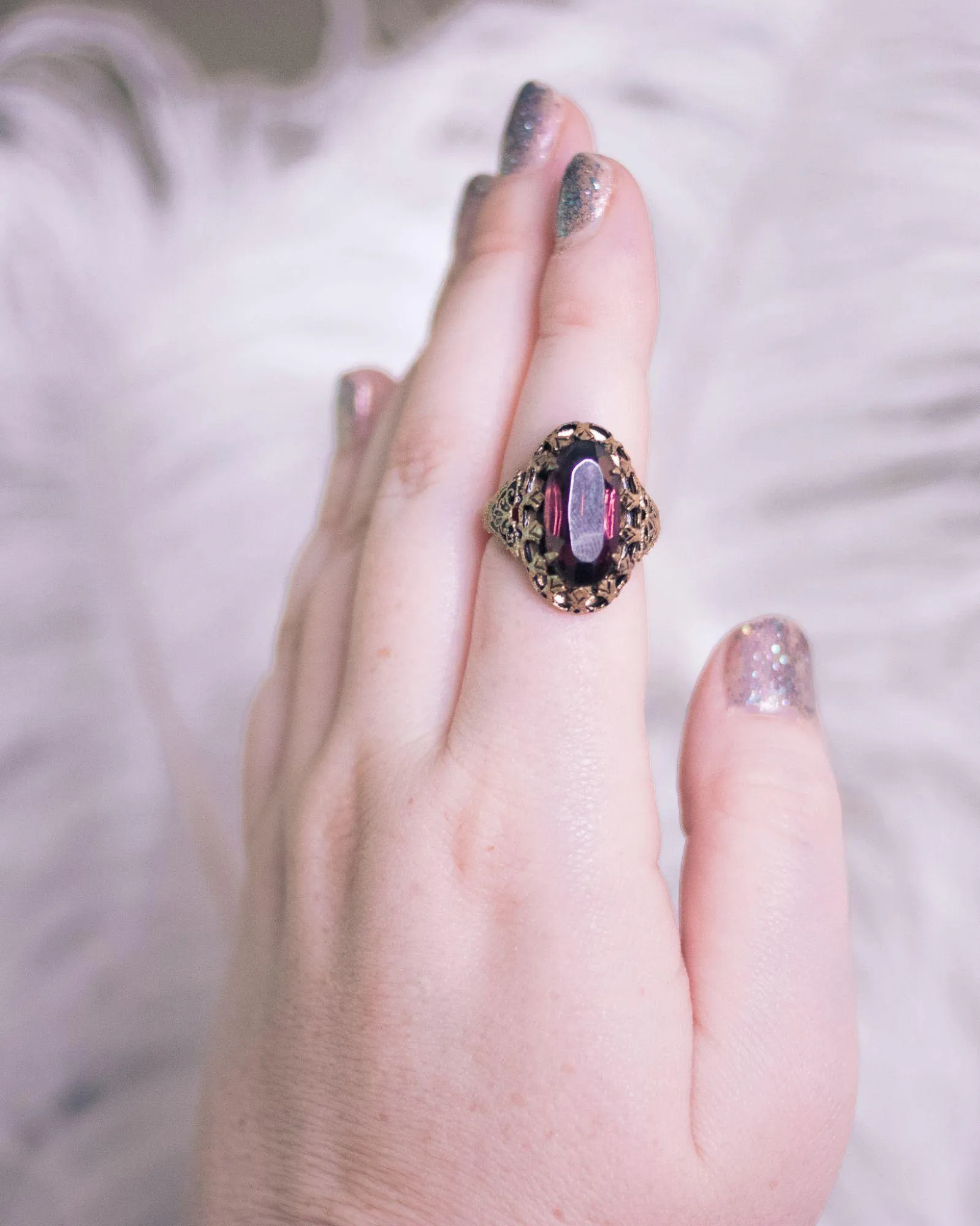 Vintage Purple Crystal Statement Ring