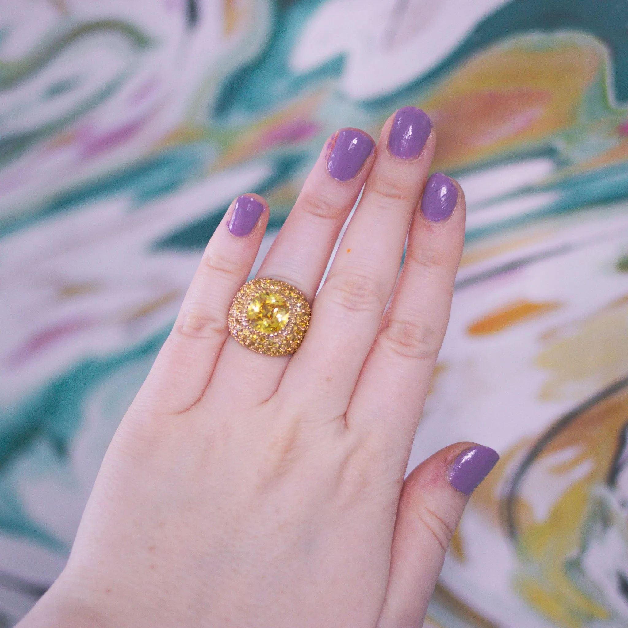 Vintage Yellow CZ Statement Ring