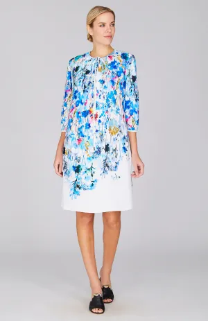 Watercolor Floral Gather Neck Swing Dress
