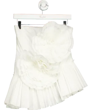 White 3d Floral Pleated Bandeau Top UK S