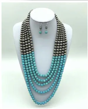 Wild Flower Navajo & Turquoise Pearls Necklace Set