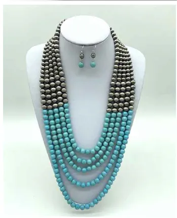 Wild Flower Navajo & Turquoise Pearls Necklace Set
