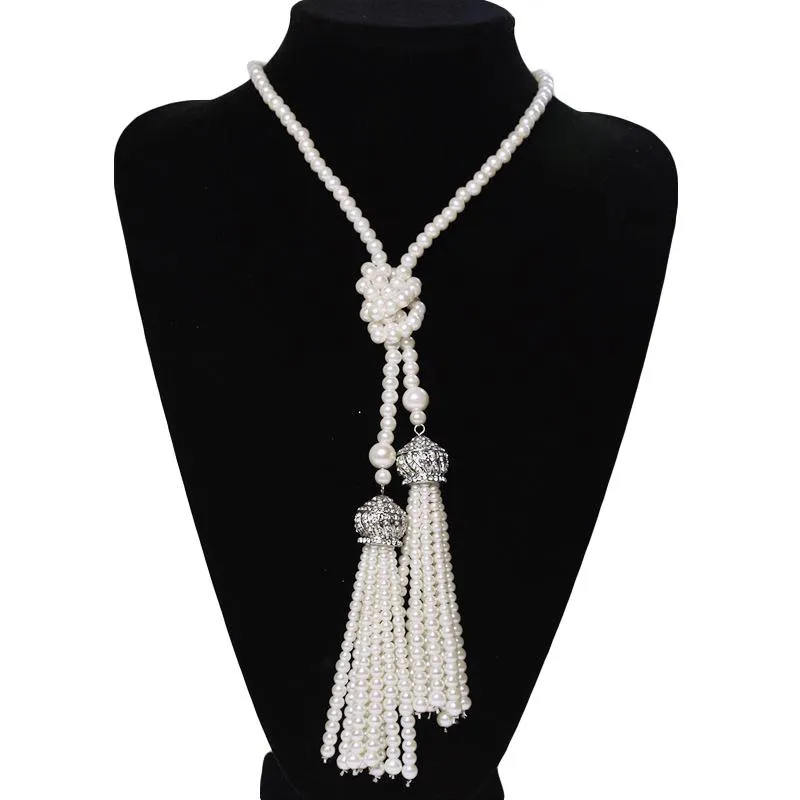 Women Fashion Faux Pearl Tassel Pendant Long Necklace|JaosWish