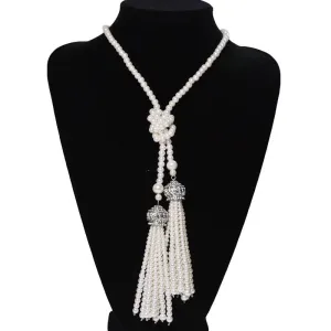 Women Fashion Faux Pearl Tassel Pendant Long Necklace|JaosWish