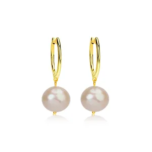 Yellow Gold Pearl Statement Earrings