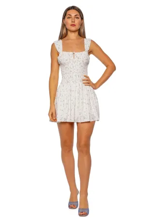 Yerres Blue Floral Shirred Mini Dress