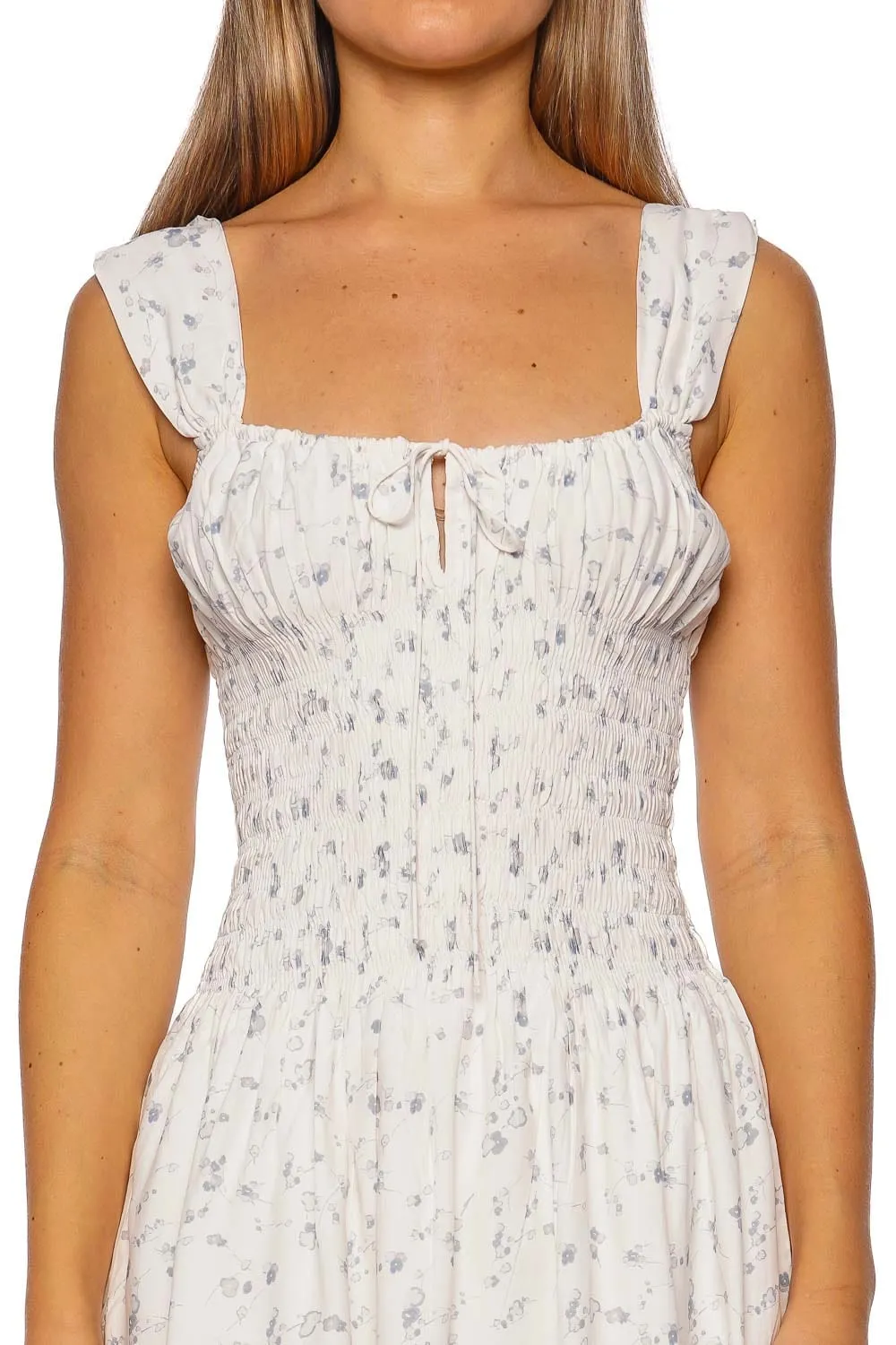 Yerres Blue Floral Shirred Mini Dress