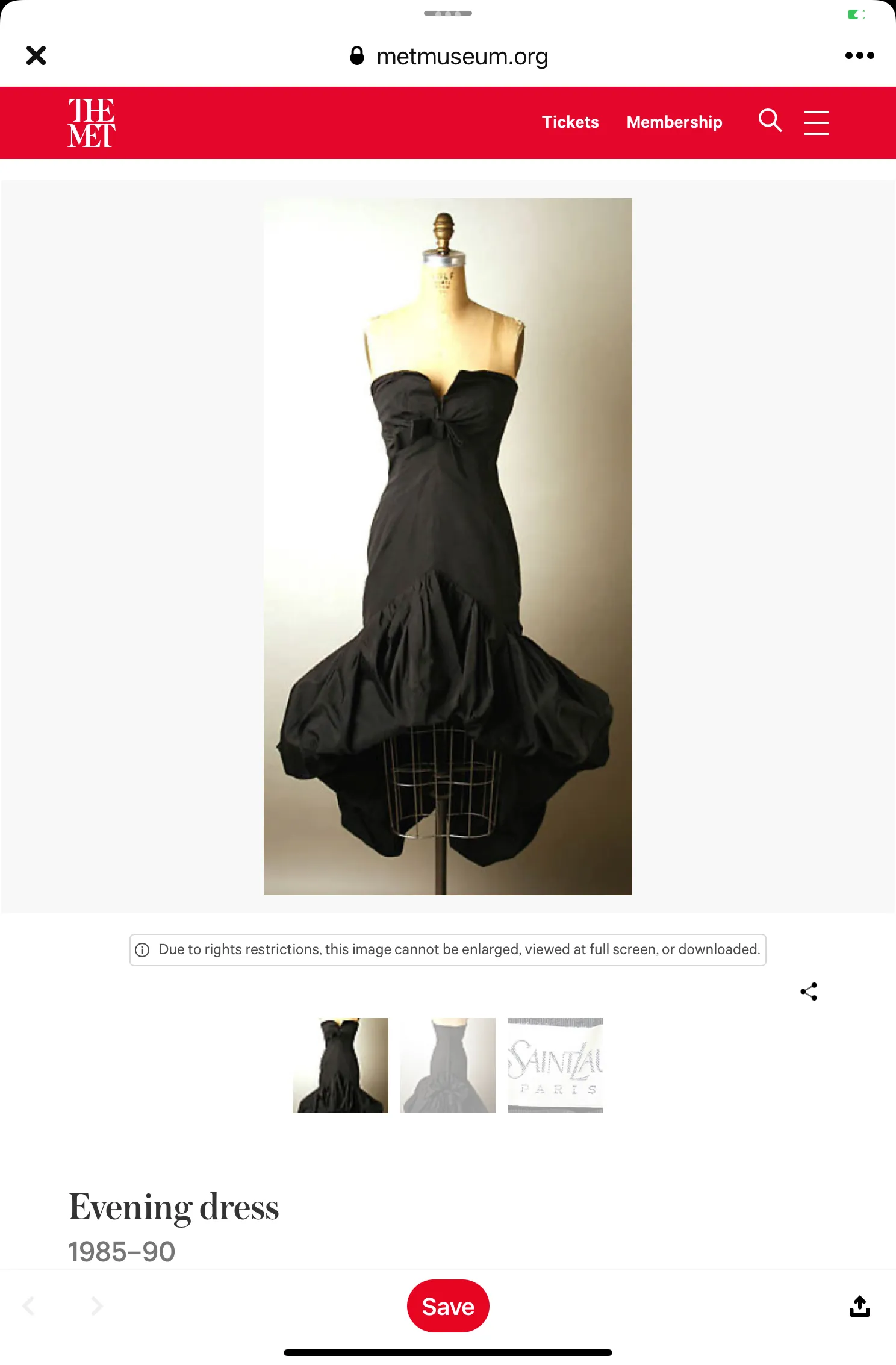 Yves Saint Laurent Fall 1987 Haute Couture Strapless Dress