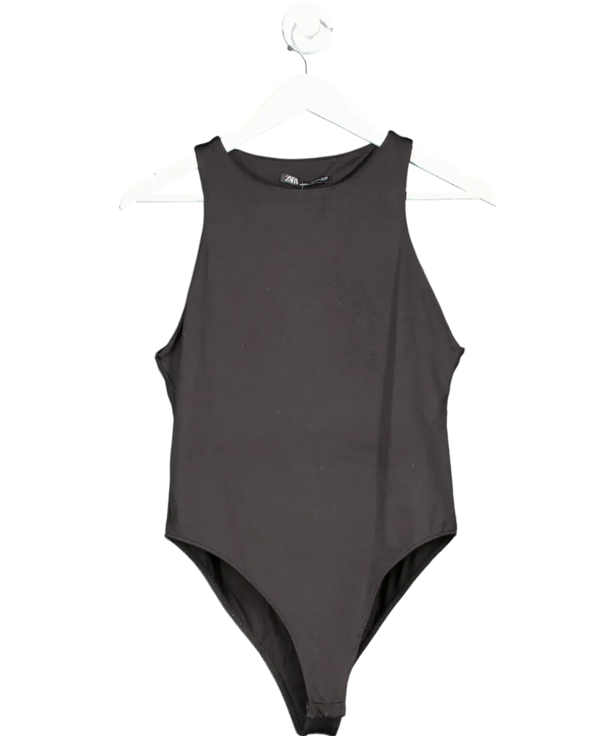 ZARA Black Gathered Polyamide Bodysuit UK M
